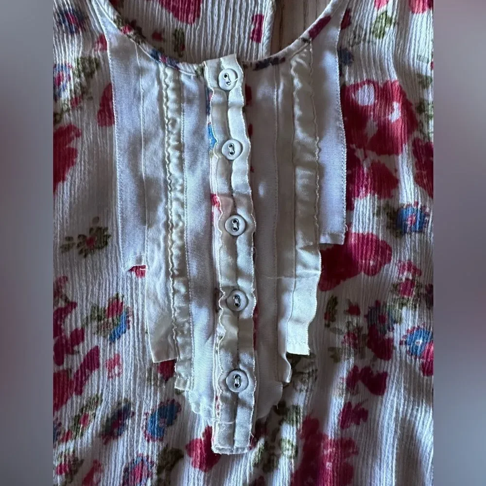 Free People Floral Ruffle Tiered racerback cream with red flowers- Size Small
